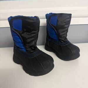Children's Place Boys Black/Blue Pull-on Snow Boot Sz 10 Waterproof NWOT
